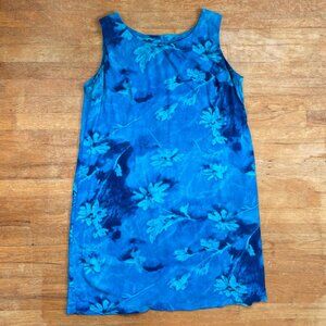 Vintage Floral Rayon Dress Plus Size 1X (18W) 90s Blue Sleeveless Sundress